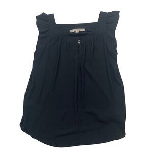 Loft XS Black Ruffle Sleeve Blouse Button Detail